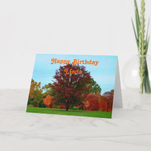 Linda Happy Birthday Red Oak Tree im Herbst Karte