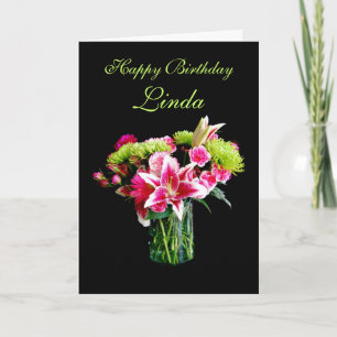 Linda Happy Birthday, Stargazer Lily Bouquet Card Karte