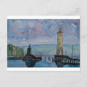 Lindau mit Löwen und Leuchtturm am Bodensee Postkarte