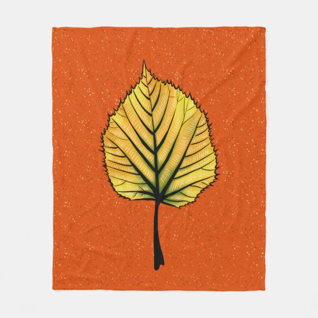 Linden Fall Leaf Art in Gelb und lebhaftem Orange Fleecedecke (Vorderseite)