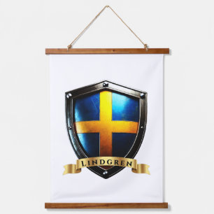 Lindgren Schweden-Erbe-Schild Wandteppich Mit Holzrahmen