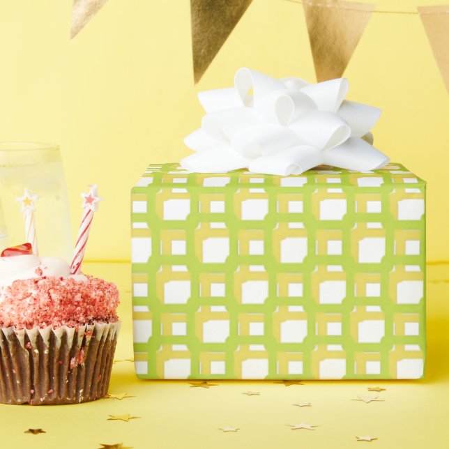 Lindgrün-gelb gewebte Quadrate Geschenkpapier (Geburtstagsparty)