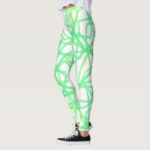 Lindgrün und weiß gestreifte Kritzel-Abstrakt Leggings