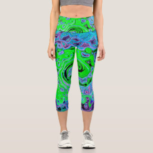 Lindgrüne Groovy Abstrakte Retro Flüssigkeitswirbe Capri Leggings