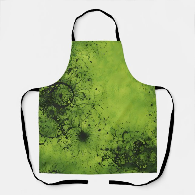 Lindgrüner Grunge mit schwarzen Akzenten Schürze (Vorderseite)