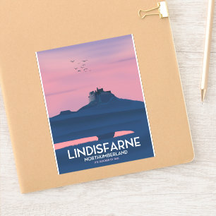 Lindisfarne Northumberland Burg Reiseplakat. Aufkleber