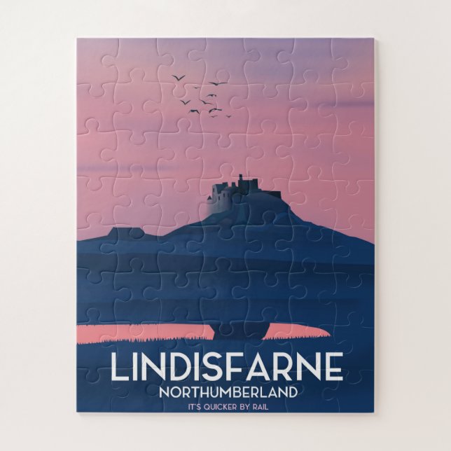 Lindisfarne Northumberland Burg Reiseplakat. Puzzle (Vertikal)