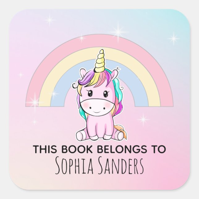 Lindo Unicornio Acuarela Multicolor  Quadratischer Aufkleber (Vorderseite)