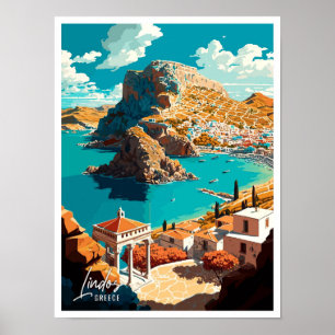 Lindos Griechenland Kunst Vintage Reise Illustrati Poster
