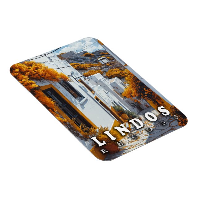 Lindos, Rhodos: Vintage griechische Architektur Magnet (Rechte Seite)