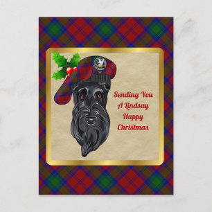 Lindsay Clan Abzeichen & Tartan Christmas Postcard Postkarte