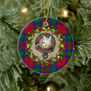 Lindsay Clan Abzeichen & Tartan Personalisiert Wei Keramik Ornament
