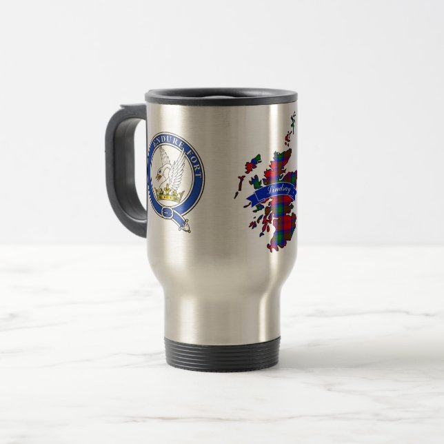 Lindsay Clan Abzeichen & Tartan Travel Mug Reisebecher (Vorderseite Links)
