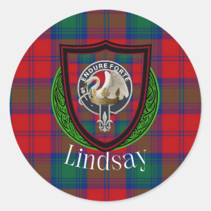 Lindsay-Schottischer-Clan-Tartan & -Wappen Runder Aufkleber