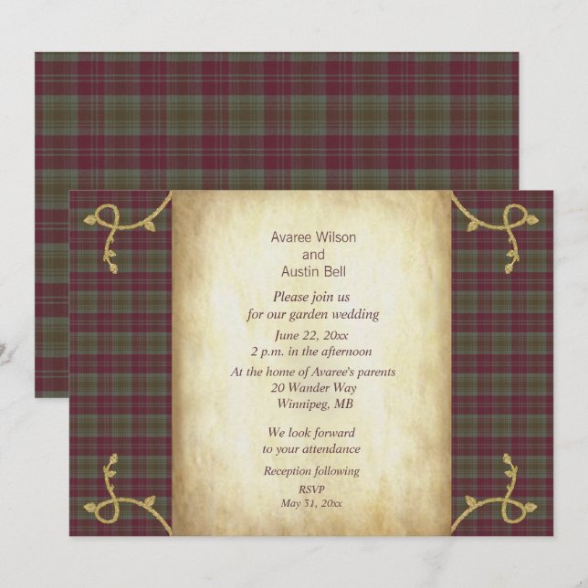 Lindsay Weathered Scottish Tartan Garden Wedding Einladung (Vorne/Hinten)