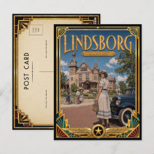 Lindsborg Kansas Vintage Art Deco Golden Age Postkarte