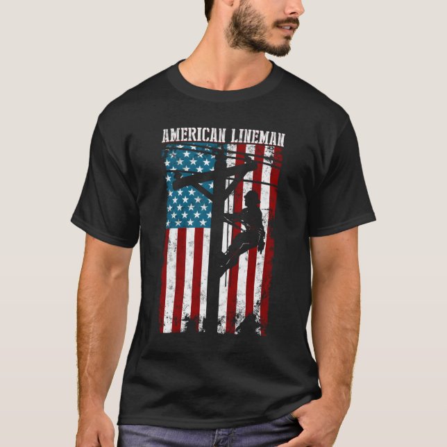 Line American Flag Electric Cable Patriotic Line T-Shirt (Vorderseite)
