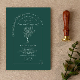 Line Art Arch Bouquet Emerald Wedding Einladung