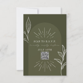 Line Art Arch Green Wedding QR Code RSVP Karte