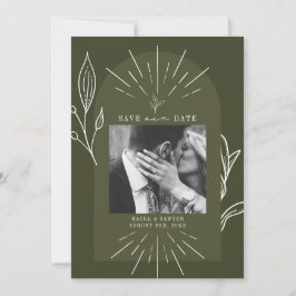 Line Art Arch Script Green Foto Hochzeit Save The Date