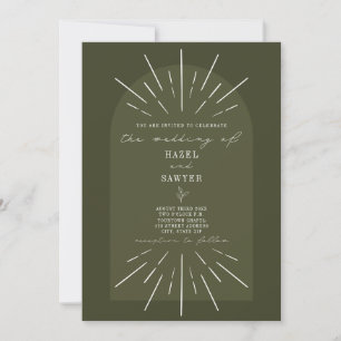 Line Art Arch Script Green Wedding Einladung