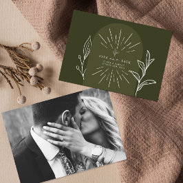 Line Art Arch Script Green Wedding Foto Save The Date