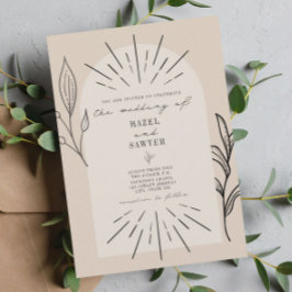 Line Art Arch Script Tan Wüste Botanische Hochzeit Einladung