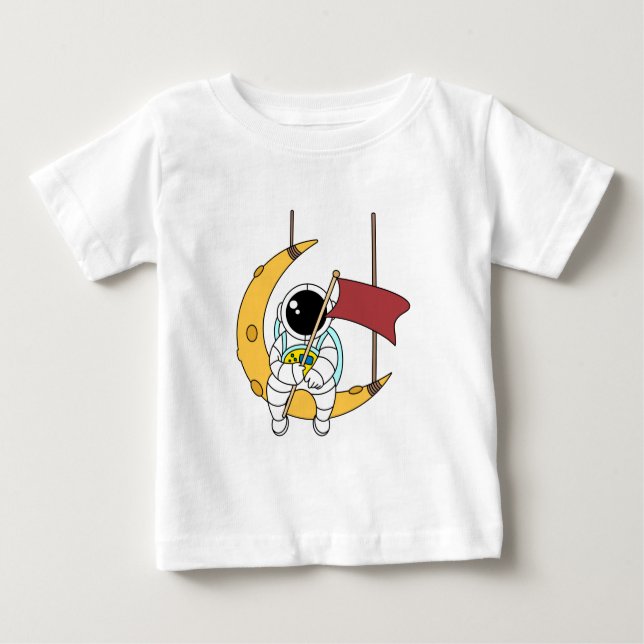 Line Art Astronaut Sitting Moon Illustration Baby T-shirt (Vorderseite)