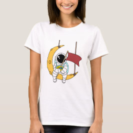 Line Art Astronaut Sitting Moon Illustration T-Shirt