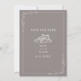 Line Art Barn Amethyst Gray Farm Wedding Save The Date