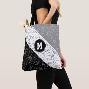 Line-Art-Basketbälle-Muster auf Schwarz, Weiß und
