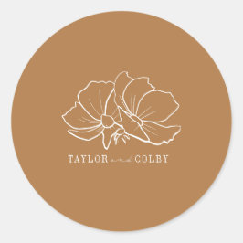 Line Art Blume Goldenrod Hochzeit Runder Aufkleber