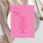 Line Art Blume Rosa   Rote Hochzeit Menükarte<br><div class="desc">Rote Linie inspiriert "Menu"-Text oben mit weißem,  benutzerdefiniertem Text und rosa Hintergrund mit Blume der Single-Linie auf links.</div>