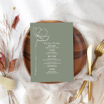 Line Art Blume Sage Green Wedding Menü Menükarte<br><div class="desc">Rote Linie inspiriert "Menu"-Text oben mit weißem,  benutzerdefiniertem Text und schlanker,  grüner Hintergrund mit Blume der Single-Linie auf verlassen.</div>
