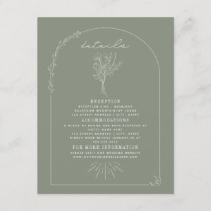 Line Art Bouquet Sage Green Wedding Details Begleitkarte