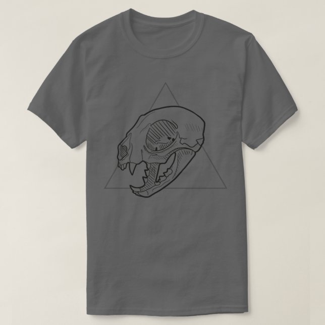 Line Art Cat Skull Fire Alchemy T-Shirt (Design vorne)