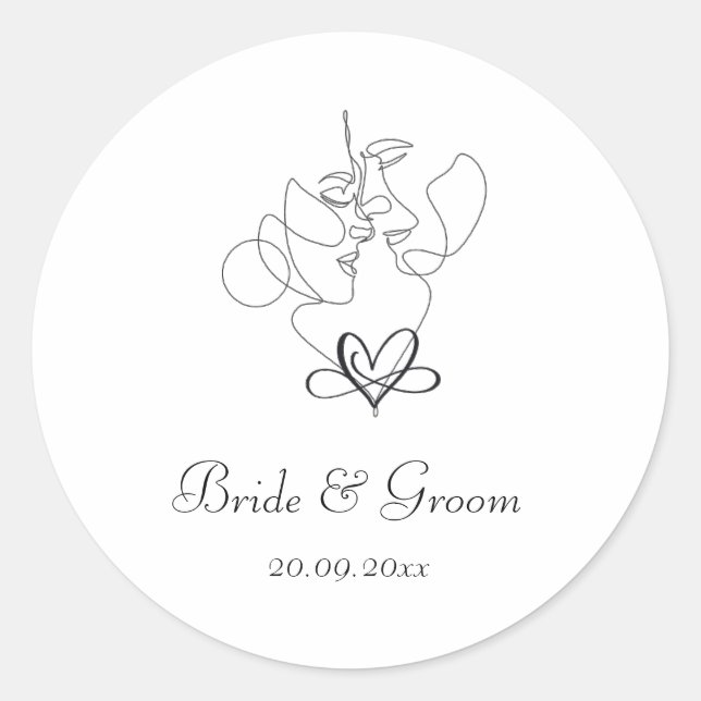 Line Art Couple Minimalistisch Wedding Runder Aufkleber (Vorderseite)