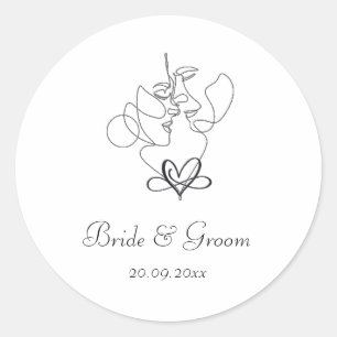 Line Art Couple Minimalistisch Wedding Runder Aufkleber