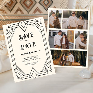 Line Art Deco Schwarz Creme Hochzeit Save the Date