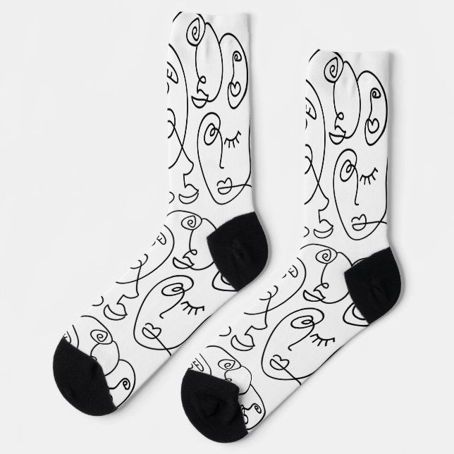 Line Art Face Geometrie abstrakt minimale moderne Socken (Linkes Detail)