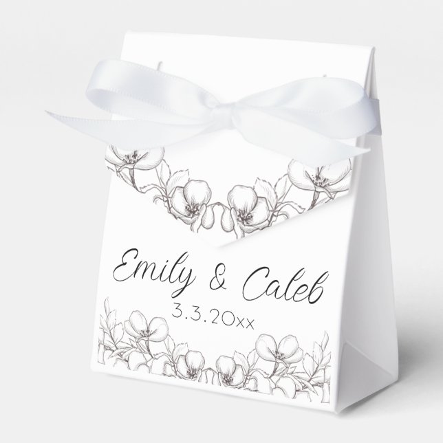 Line Art Floral Hochzeitsempfehlung Geschenkschachtel (Vorderseite)