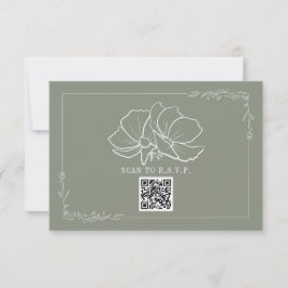 Line Art Floral Sage Green Wedding RSVP Karte