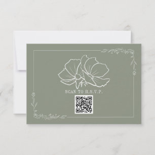 Line Art Floral Sage Green Wedding RSVP Karte