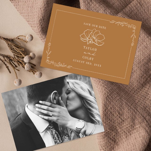 Line Art Floral Wedding Goldenrod Save The Date (Von Creator hochgeladen)