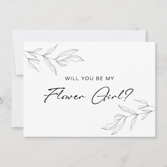 Line Art Foliage Leaf Flower Girl Card Dankeskarte (Vorderseite)