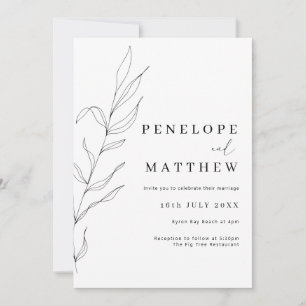 Line Art Foliage Leaf Hochzeit Einladung