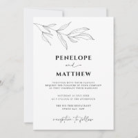 Line Art Foliage Leaf Hochzeit Einladung