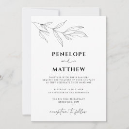 Line Art Foliage Leaf Hochzeit Einladung