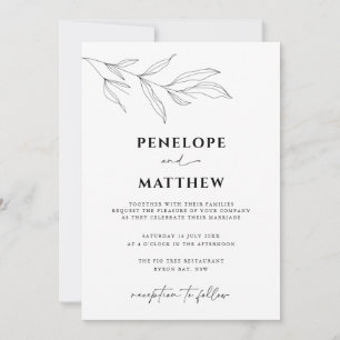 Line Art Foliage Leaf Hochzeit Einladung