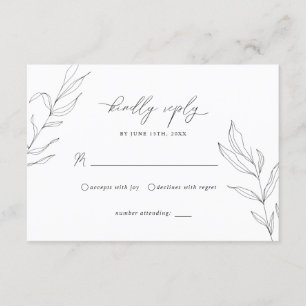 Line Art Foliage Leaf RSVP-Karte Begleitkarte